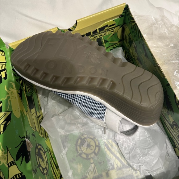 Fly London YEDU 158 Mousse ( Knitt)sneaker lace, blue and white wedge sandal NEW - Picture 3 of 5